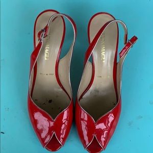 Bruno Magli Red patent leather peep toe pumps